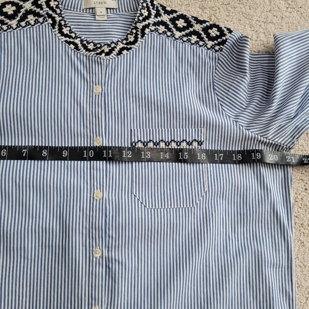 J. Crew Embroidered 100% Cotton Striped Boyfriend Shirt Dress Size S Like New - Picture 8 of 11